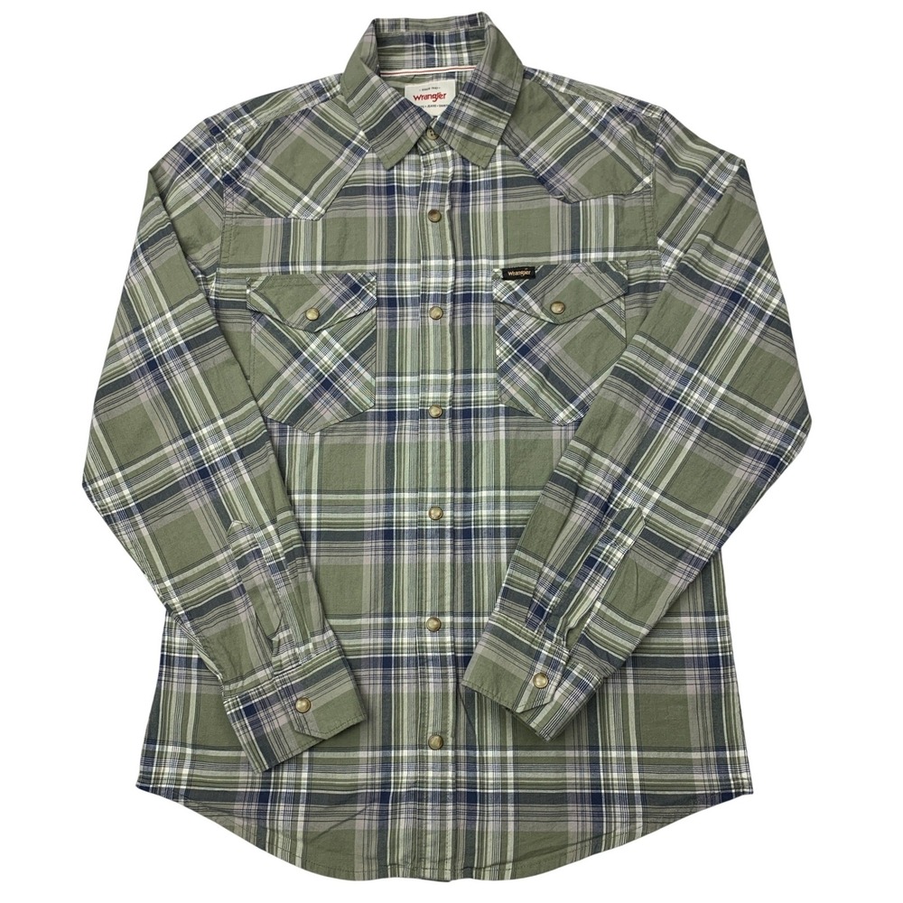 Wrangler Mens Green Plaid‎ Western Snap Long Sleeve Shirt JRP4WVG Small
